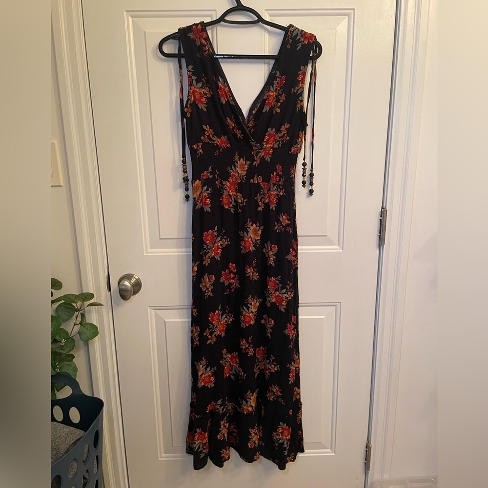 Vibrant Red and Orange Sleeveless Maxi Dress